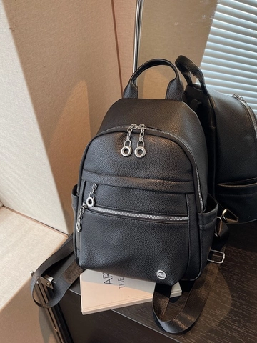 Fashion Women PU Litchi Texture Backpack Large Capacity Urban Chic Schoolbag Versatile Multi Pocket Casual Travel Daypack