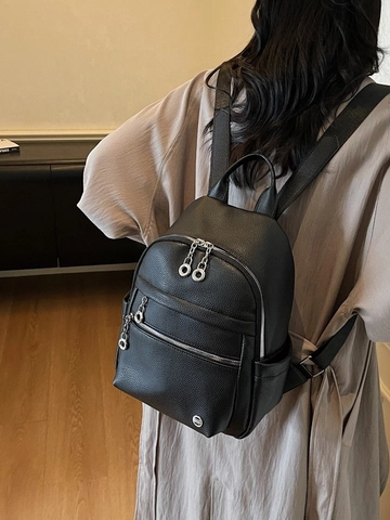 Fashion Women PU Litchi Texture Backpack Large Capacity Urban Chic Schoolbag Versatile Multi Pocket Casual Travel Daypack