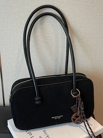 Large Capacity Faux Suede Shoulder Bag For Women Retro Matte Boston Bag With Pendant Fashion Underarm Pillow Bag Office Commuter Handbag