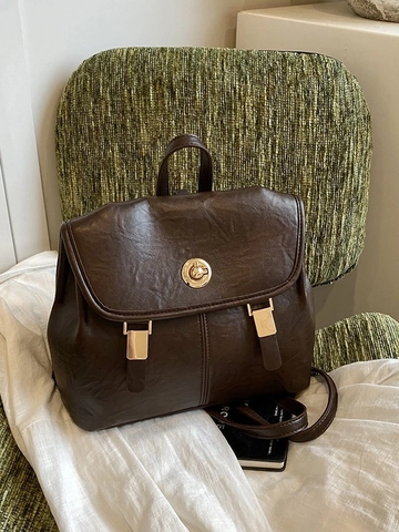 Mochila Vintage de Cuero PU para Mujer Moda Cierre Giratorio Estilo Académico Bolsa Escolar Minimalista Coreana
