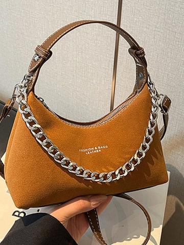 Mode Damen PU Leder Knödeltasche Kettendekoration Unterarm Hobo Tasche Vintage Umhängetasche Schultertasche Täglicher Match