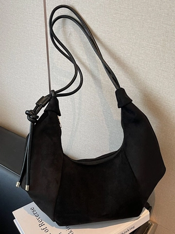 Sac Hobo en Cuir PU Texture Suède Grande Capacité Femmes Sac Bandoulière Dépoli Hiver Fourre-tout de Banlieue