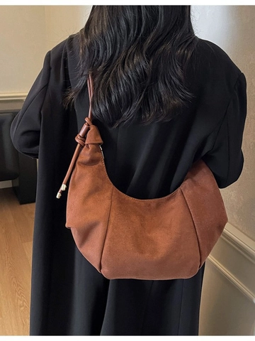 Sac Hobo en Cuir PU Texture Suède Grande Capacité Femmes Sac Bandoulière Dépoli Hiver Fourre-tout de Banlieue