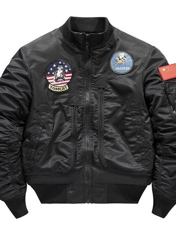 Herren Gesteppte Fliegerjacke Militär Bomberjacke Mit Stickerei-Abzeichen Wasserdicht Verdickt Winddicht Lässig Outdoor Mantel