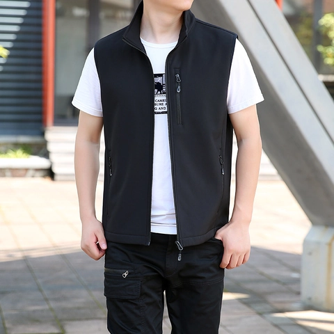 Men's Casual Stand Collar Multi-pocket Vest Windproof Sleeveless Jacket Warm Polyester Gilet For Outdoor Spring Winter