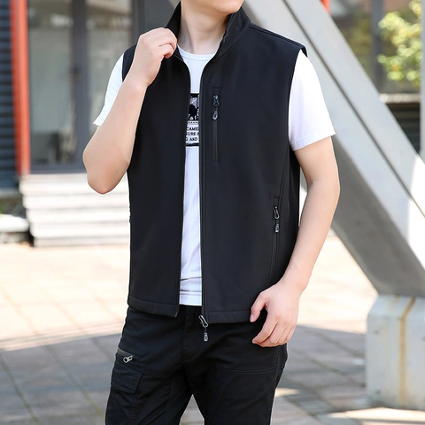 Men's Casual Stand Collar Multi-pocket Vest Windproof Sleeveless Jacket Warm Polyester Gilet For Outdoor Spring Winter