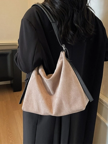 Borsa Tote da Donna Vintage in Pelle PU Effetto Scamosciato Grande Capacità Borsa a Spalla Casual Hobo Bag Minimalista