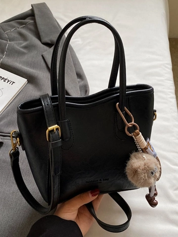 Retro PU Leather Bucket Bag For Women Fashion Crossbody Shoulder Bag With Monster Pendant Casual Daily All-Match Purse