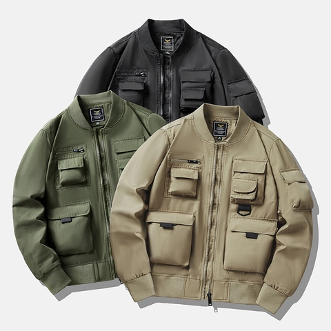 Herren Tactical Utility Bomber Jacke Multi-Pocket Military Cargo Outerwear Casual Winddicht Locker Polyester Mantel