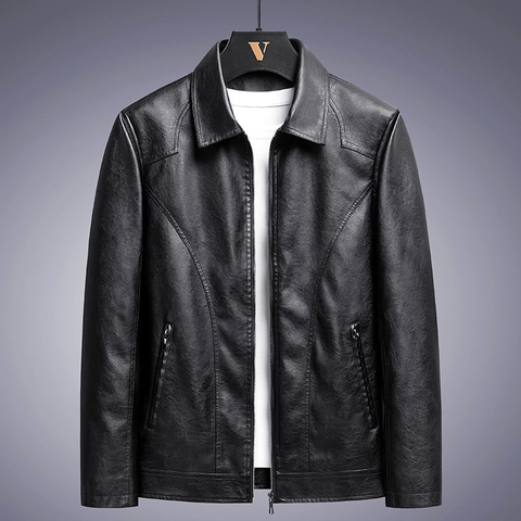 Heren Mode PU Leren Jas Koreaanse Stijl Casual Biker Jas Effen Kleur Rits Revers Outerwear Grote Maten Jas Voor Herfst Winter