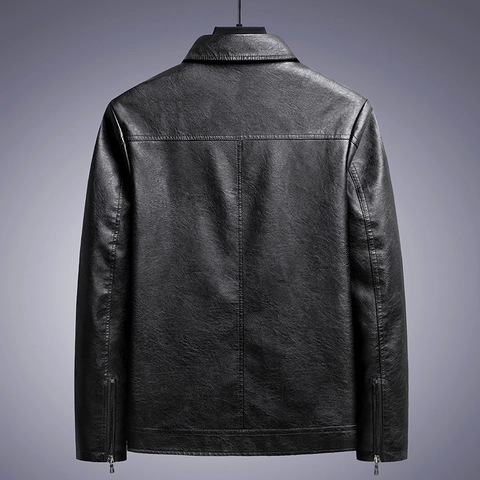 Heren Mode PU Leren Jas Koreaanse Stijl Casual Biker Jas Effen Kleur Rits Revers Outerwear Grote Maten Jas Voor Herfst Winter