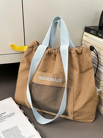 Sac Fourre-Tout en Nylon à Cordon de Serrage Grande Capacité pour Femmes Sac à Épaule Décontracté Polyvalent pour Voyage École