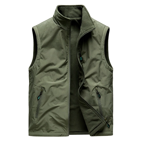 Herren Dicke Fleece Weste Winddicht Outdoor Ärmellose Jacke Stehkragen Multi-Taschen Reversible Warm Lässig Weste