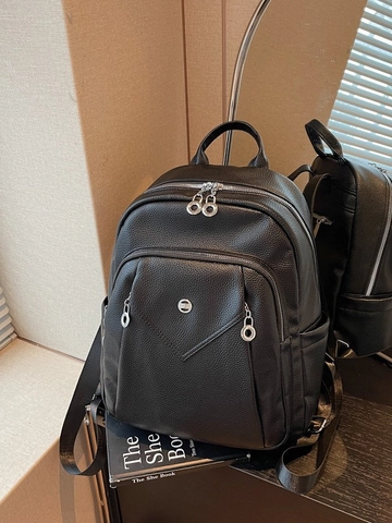 Zaino da Donna alla Moda in Pelle PU Granulata Grande Capacità Borsa da Scuola Casual Quotidiana Viaggio Resistente all'Usura
