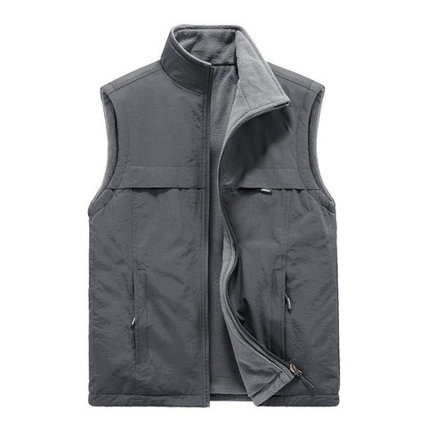 Men's Winter Reversible Fleece Vest Casual Stand Collar Windproof Sleeveless Jacket With Pockets Nylon Polyester Warm Waistcoat