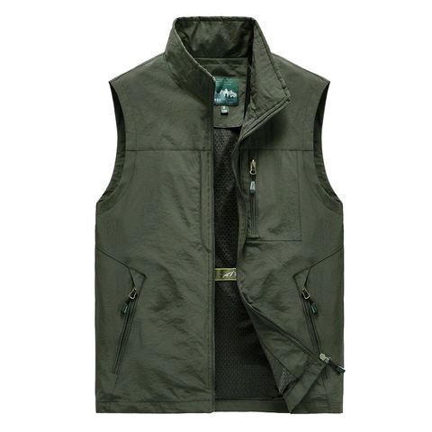 Gilet da Uomo Multitasca per Pesca e Fotografia All'aperto Colletto in Piedi Antivento Foderato in Rete Giacca Casual Senza Maniche