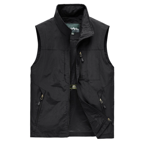 Gilet da Uomo Multitasca per Pesca e Fotografia All'aperto Colletto in Piedi Antivento Foderato in Rete Giacca Casual Senza Maniche