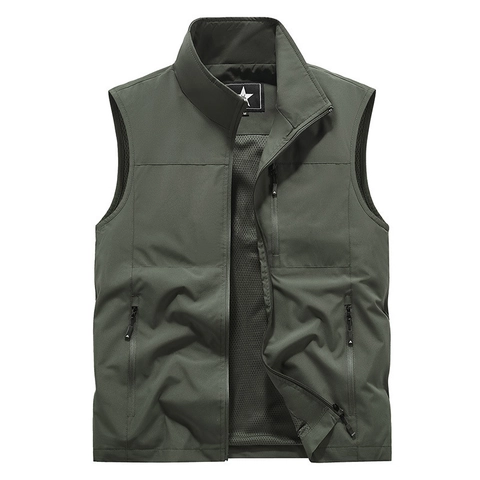 Chaleco Casual Al Aire Libre Para Hombre Ligero Transpirable Forro De Malla Multipocket Cuello Alto Chaqueta Sin Mangas Para Pesca Senderismo Viajes