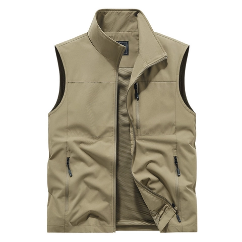 Chaleco Casual Al Aire Libre Para Hombre Ligero Transpirable Forro De Malla Multipocket Cuello Alto Chaqueta Sin Mangas Para Pesca Senderismo Viajes