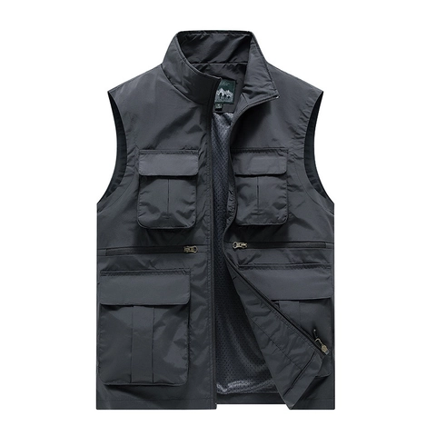 Heren Outdoor Vest met Meerdere Zakken Vissen Fotografie Opstaande Kraag Nylon Winddicht Ademend Losse Pasvorm Casual Werkkleding