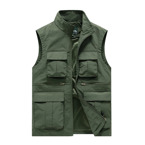 Heren Outdoor Vest met Meerdere Zakken Vissen Fotografie Opstaande Kraag Nylon Winddicht Ademend Losse Pasvorm Casual Werkkleding