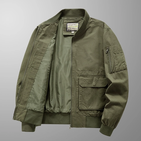 Giacca Bomber da Uomo in Cotone Lavato Tela Multitasche Militare Workwear Casual Largo Collo Alto Capispalla per Uomo