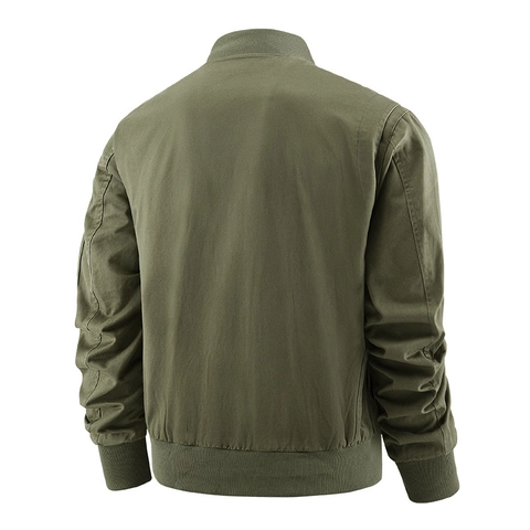 Giacca Bomber da Uomo in Cotone Lavato Tela Multitasche Militare Workwear Casual Largo Collo Alto Capispalla per Uomo