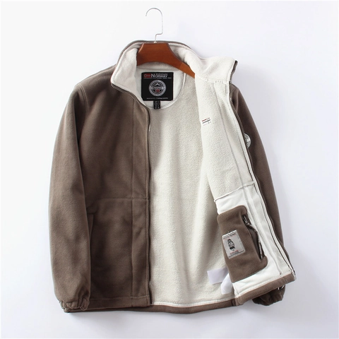Giacca in Pile Polare da Uomo Calda Cerniera Intera Collo alla Coreana Cappotto Outdoor Largo Inverno Fodera in Pile Ispessita Abbigliamento Sportivo Casual