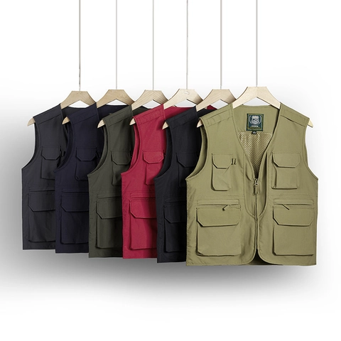 Men's Outdoor Multi-Pocket Vest Casual V-Neck Fishing Photography Sleeveless Mesh Jacket Breathable Workwear Gilet Waistcoat
