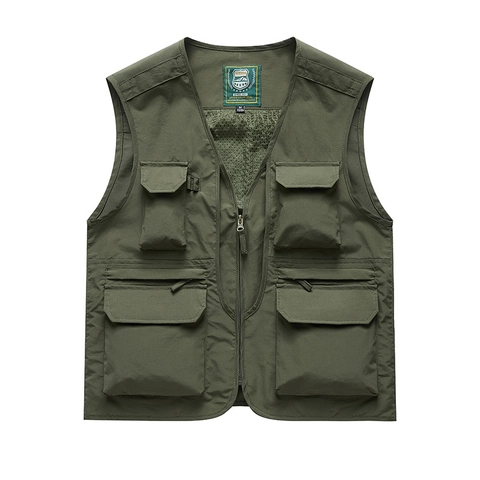 Gilet Cargo Multitasche da Uomo per Outdoor in Nylon Asciugatura Rapida Gilet da Pesca Collo Alto Traspirante Mesh Lavoro
