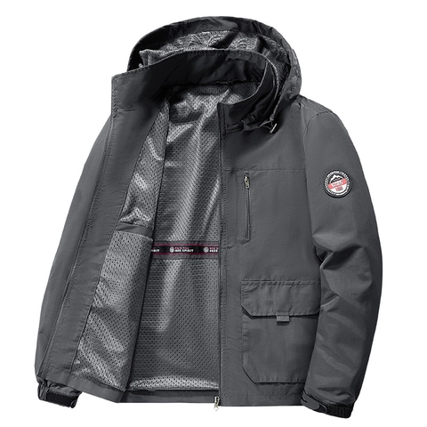 Chaqueta con Capucha al Aire Libre para Hombre Cortavientos con Múltiples Bolsillos Abrigo Cargo Casual con Forro de Malla Transpirable para Moda de Primavera Otoño