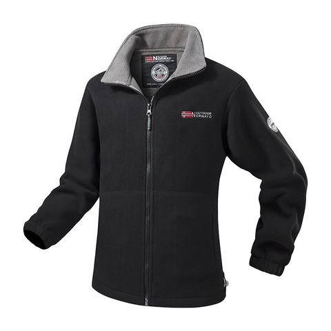 Giacca in Pile da Uomo Calda Outdoor Patch Bandiera Norvegia Collo Rialzato Cerniera Lampo Cappotto Invernale Casual