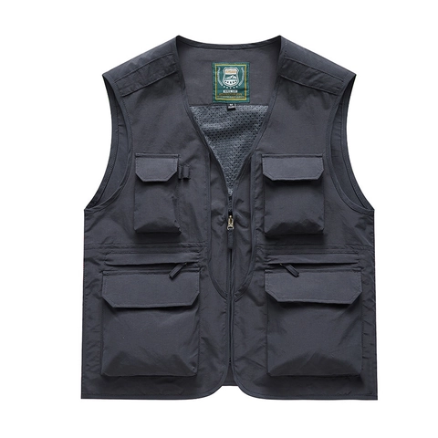Gilet Cargo Multitasche da Uomo per Outdoor in Nylon Asciugatura Rapida Gilet da Pesca Collo Alto Traspirante Mesh Lavoro