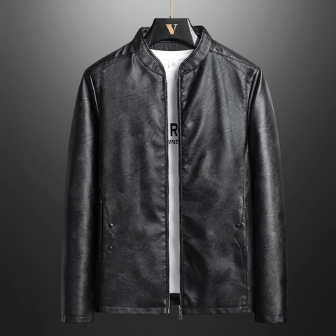 Heren Mode PU Kunstleren Jas Opstaande Kraag Biker Moto Rits Mantel Casual Lange Mouwen Top Grote Maat Bovenkleding