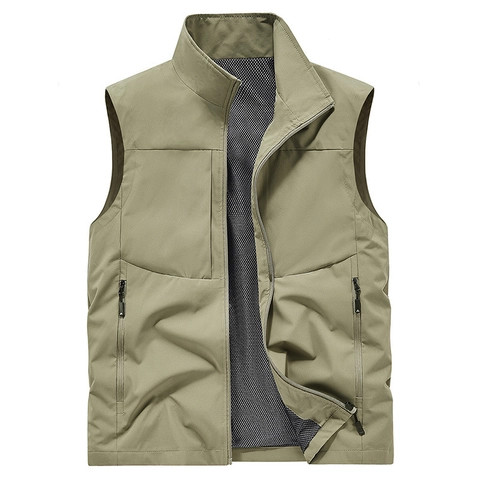 Gilet da Lavoro Outdoor da Uomo Asciugatura Rapida Impermeabile Collo Alto Multitasche Leggero Traspirante Giacca Senza Maniche per Viaggi Trekking Pesca