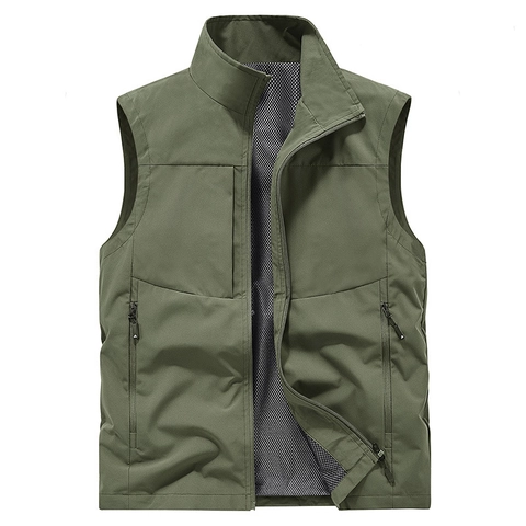 Gilet da Lavoro Outdoor da Uomo Asciugatura Rapida Impermeabile Collo Alto Multitasche Leggero Traspirante Giacca Senza Maniche per Viaggi Trekking Pesca