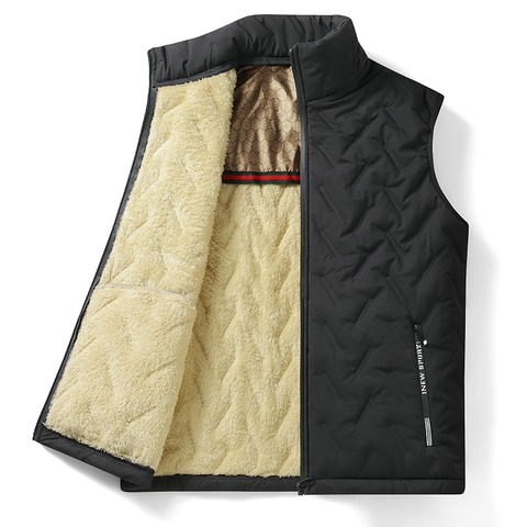 Chaleco Acolchado de Lana de Grafeno de Invierno para Hombre Chaqueta sin Mangas Acolchada con Cuello Alto Cálida y Gruesa