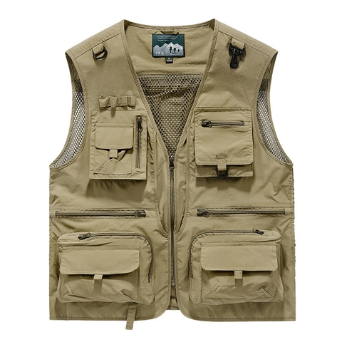 Gilet da Uomo Outdoor con Tasche Multiple Pesca Fotografia Gilet in Rete Traspirante Asciugatura Rapida Nylon Leggero Scollo a V Casual Sportivo Senza Maniche Giacca