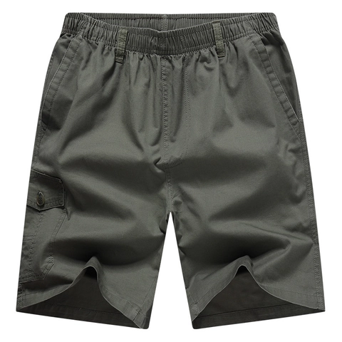 Men Casual Pure Cotton Cargo Shorts Summer Loose Elastic Waist Multi Pockets Solid Color Work Shorts Plus Size Bottoms