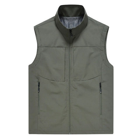Herren Casual Outdoor Polyester Weste Atmungsaktiv Netzfutter Stehkragen Reißverschluss Taschen Gilet Für Angeln Fotografie Sport