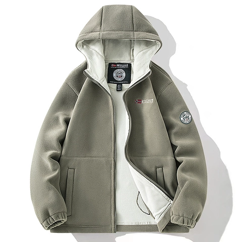 Giacca in Pile Termica Antivento da Uomo con Cappuccio Taglie Forti Vestibilità Larga in Poliestere con Cerniera Cappotto Invernale Top Casual