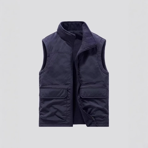 Men's Reversible Fleece Vest Stand Collar Thickened Warm Waistcoat Outdoor Utility Pocket Sleeveless Jacket Plus Size