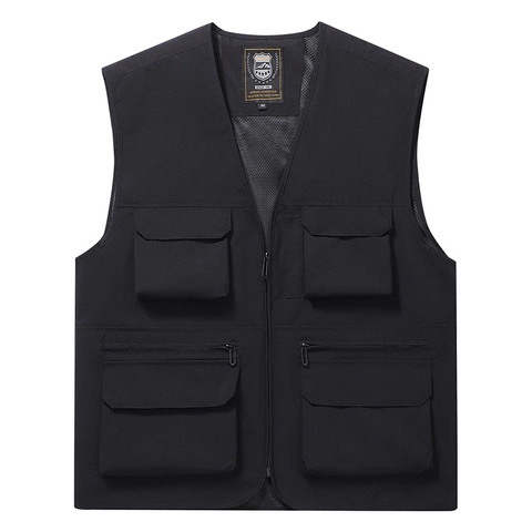 Men Functional Multi-pocket Outdoor Vest Quick-dry Waterproof V-neck Zipper Waistcoat Casual Sporty Top For Fishing Hiking Tactical Workwear
