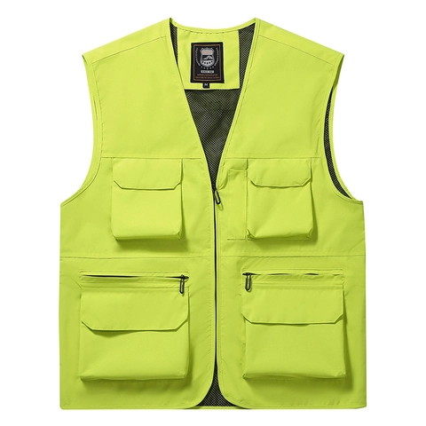 Men Multi Pocket Utility Vest Outdoor Fishing Photography Mesh Breathable Zipper Sleeveless Jacket Cargo Waistcoat Tops