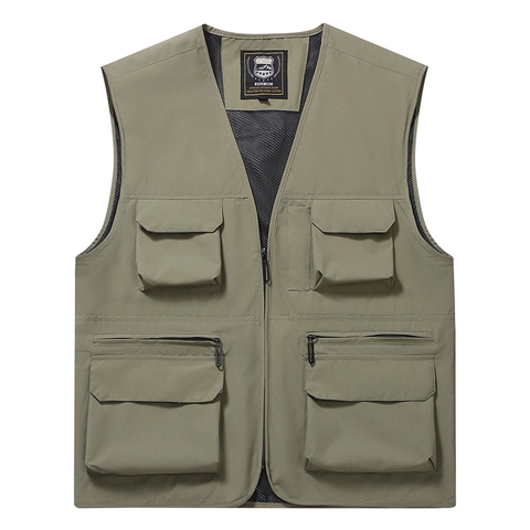 Men Multi Pocket Utility Vest Outdoor Fishing Photography Mesh Breathable Zipper Sleeveless Jacket Cargo Waistcoat Tops