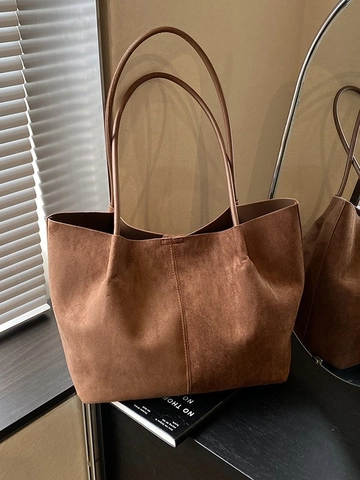 Bolso Tote Minimalista de Gran Capacidad para Mujer Retro Mate Estilo Gamuza PU Bolso de Hombro Color Sólido de Mano