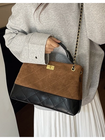 Sac Fourre-tout Femmes Grande Capacité Matelassé Losanges Suédine Cuir PU Vintage Sac à Bandoulière Avec Chaîne Sac à Main