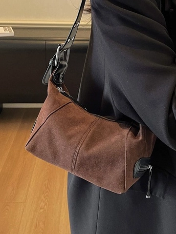 Vintage Women PU Leather Shoulder Bag Casual Pillow Bag With Zipper Underarm Bag Retro Stitching Handbag Commuter Daily Purse