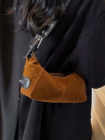Vintage Women PU Leather Shoulder Bag Casual Pillow Bag With Zipper Underarm Bag Retro Stitching Handbag Commuter Daily Purse