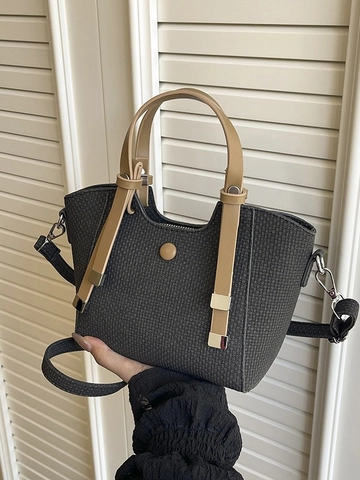Vintage Woven PU Leather Bucket Bag For Women Fashion Braided Texture Handbag With Adjustable Strap Versatile Crossbody Basket Bag